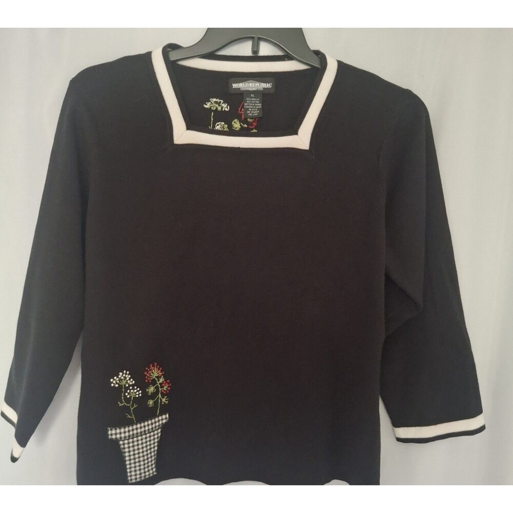Womens Sweater summer weight floral cottage core embroidery floral Sz XL